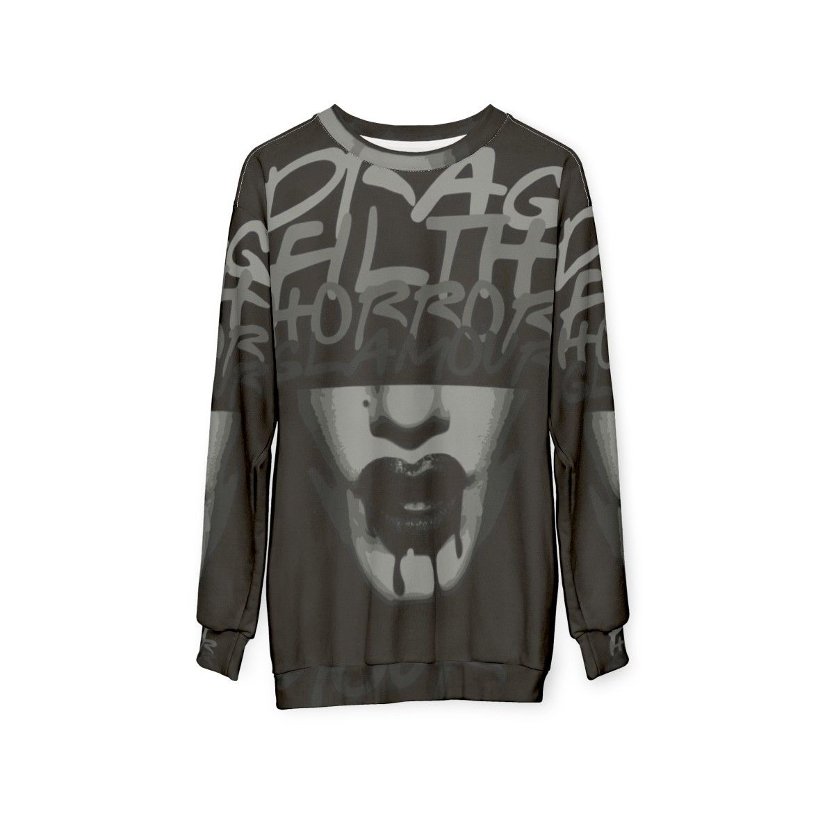 Drag Filth Horror Glamour Sweatshirt with Boulet Brothers Dragula Inspired Design - hanging