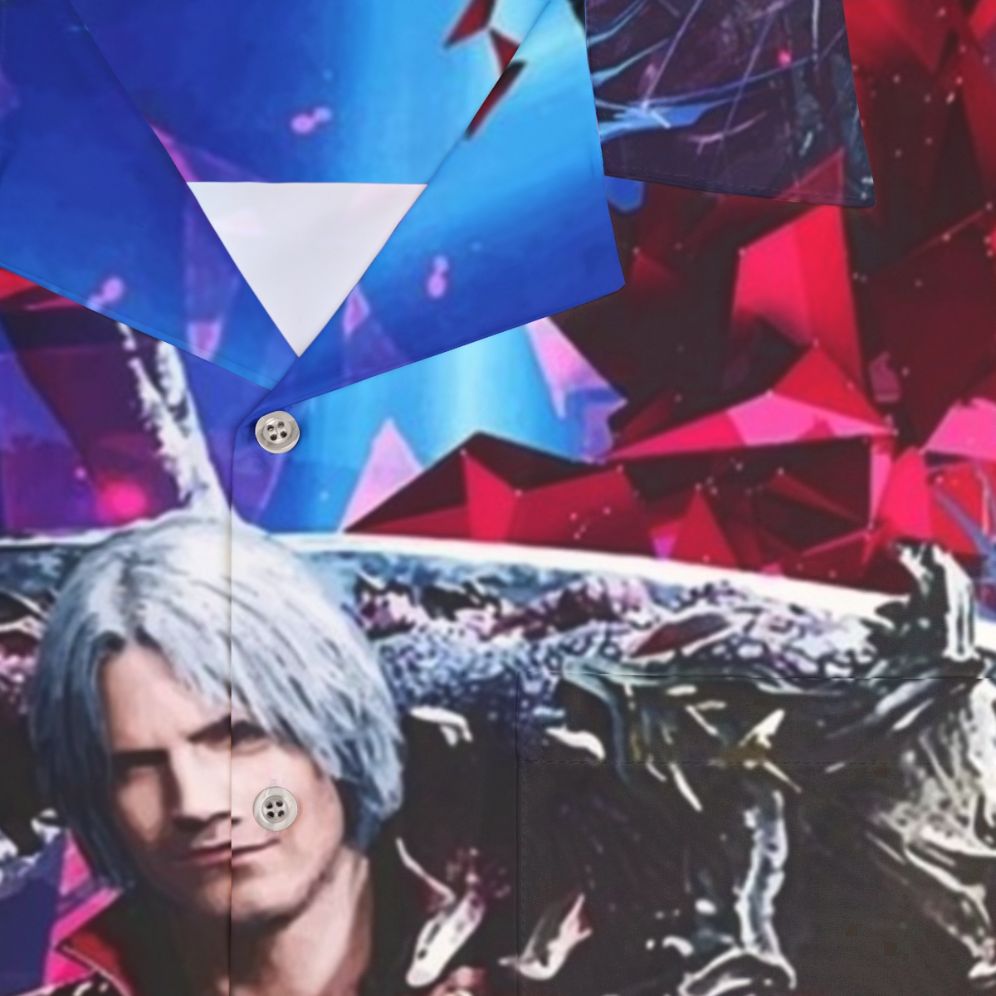 Dante from Devil May Cry V wearing a colorful, abstract Hawaiian shirt - Detail