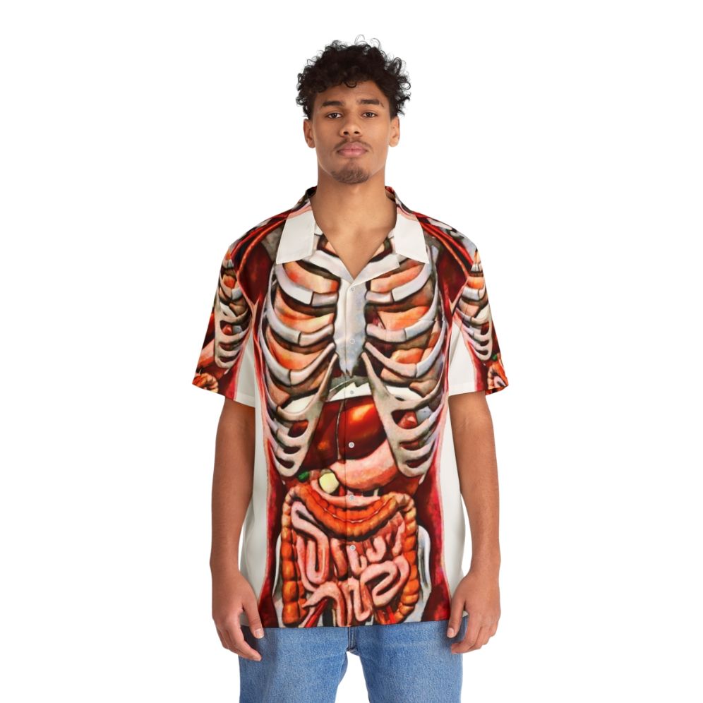 Anatomically detailed Hawaiian shirt with skeleton and internal organ design - Lifestyle