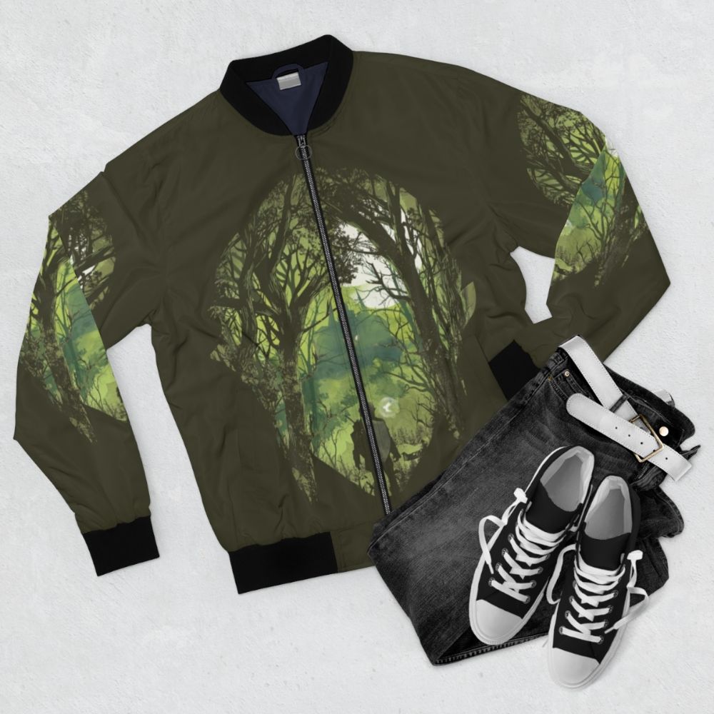 Video games-themed bomber jacket with an artsy design - Flat lay