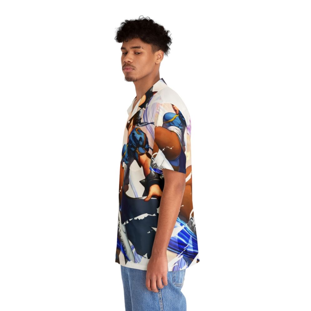 Chun Li inspired Hawaiian shirt featuring the iconic arcade character - People Left