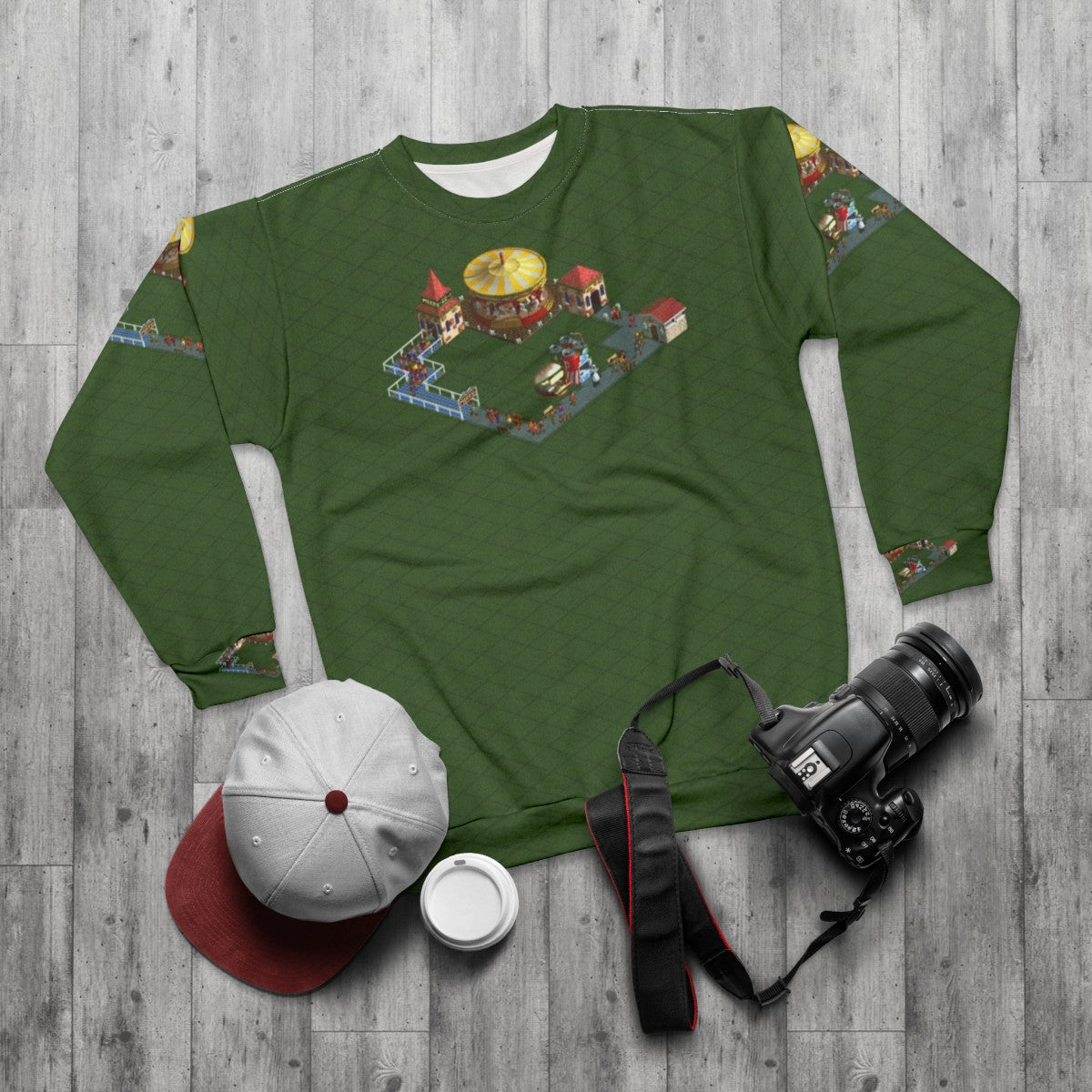 Rollercoaster Tycoon themed merry go round sweatshirt - flat lay