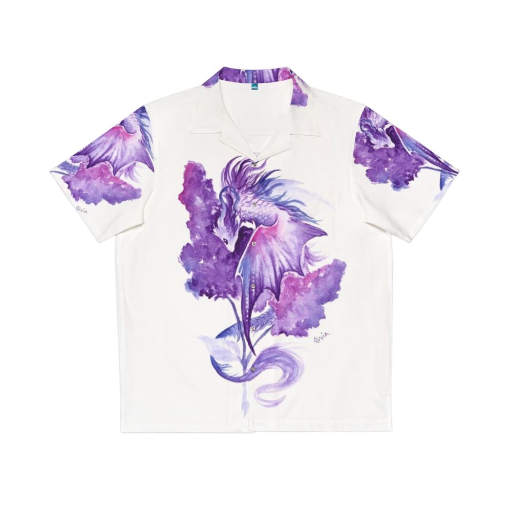 Lilac dragon fantasy Hawaiian shirt with floral print