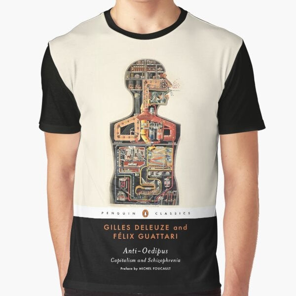 Graphic t-shirt featuring the iconic book cover of Deleuze and Guattari's "Anti Oedipus"