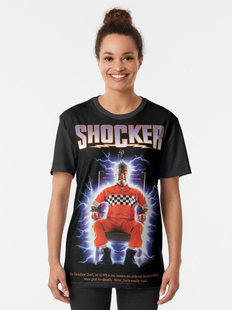 Shocker horror movie graphic t-shirt featuring a stylized design - Women