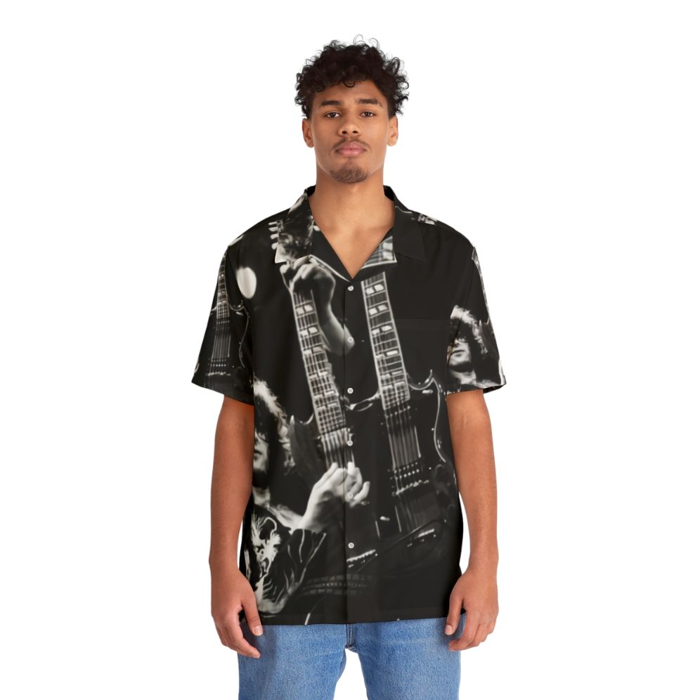 Vintage Hawaiian-style shirt with guitar poster design - People Front