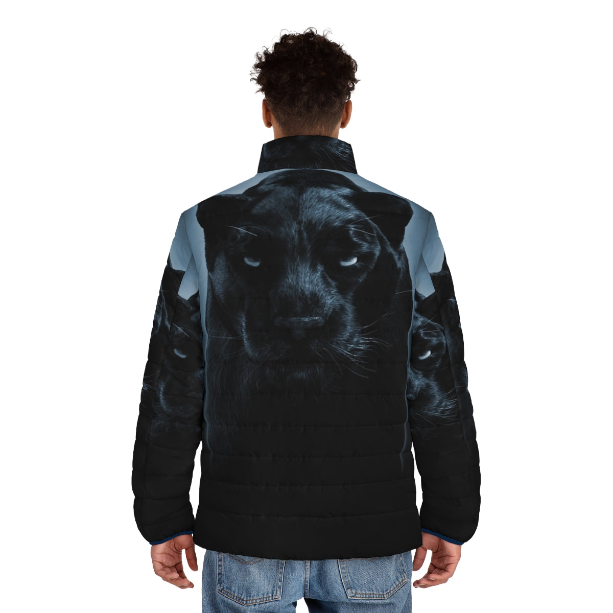 Black Panther Puffer Jacket featuring a bold and vibrant design - men back