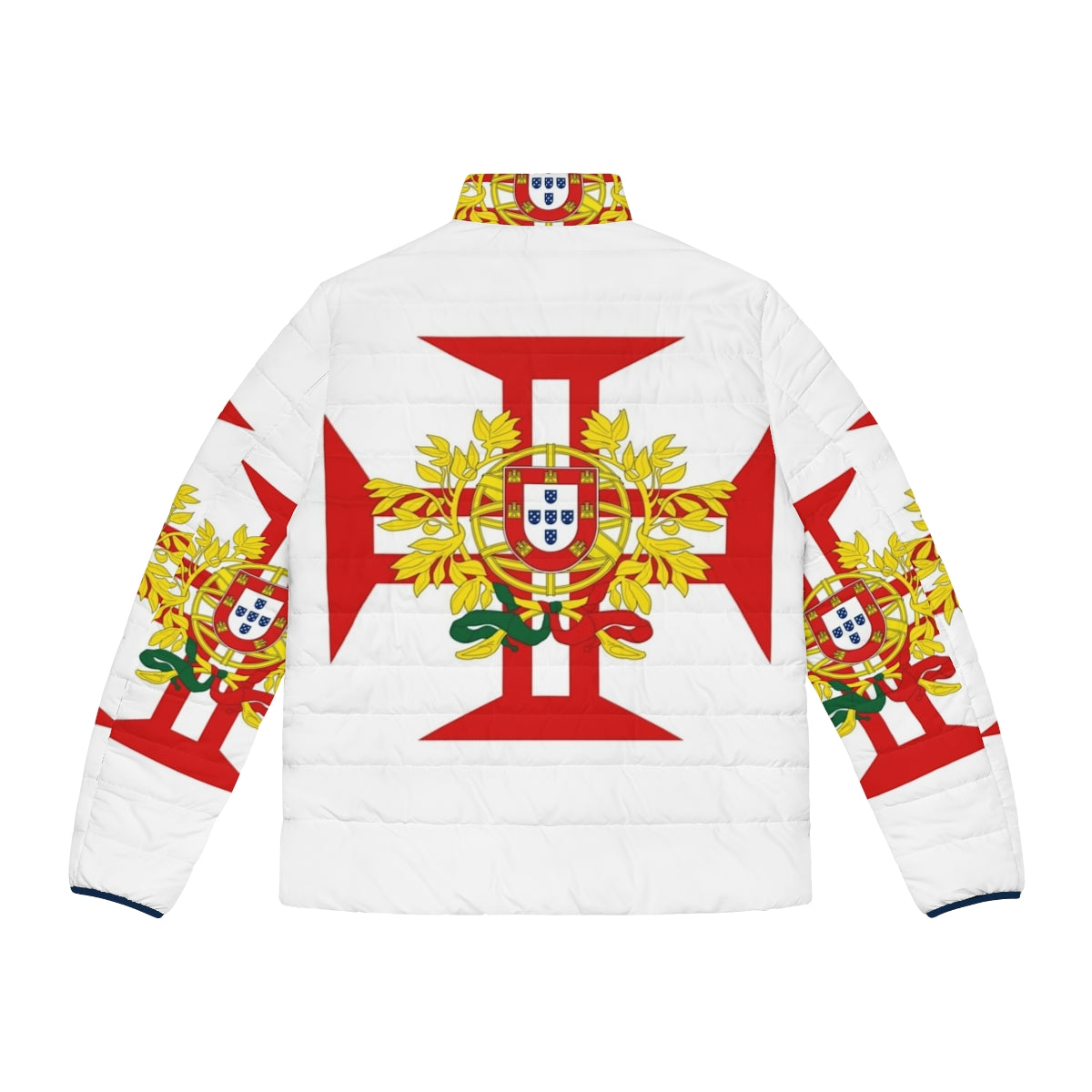 Portuguese Templar Cross Puffer Jacket with Coat of Arms - Back