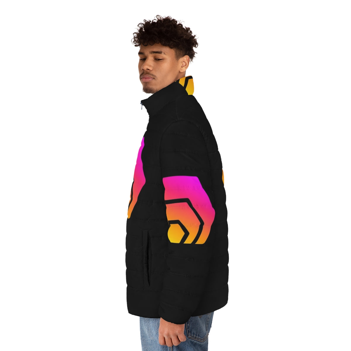 Hex Crypto Hexagon Logo Puffer Jacket - Crypto Fashion Apparel - men side left