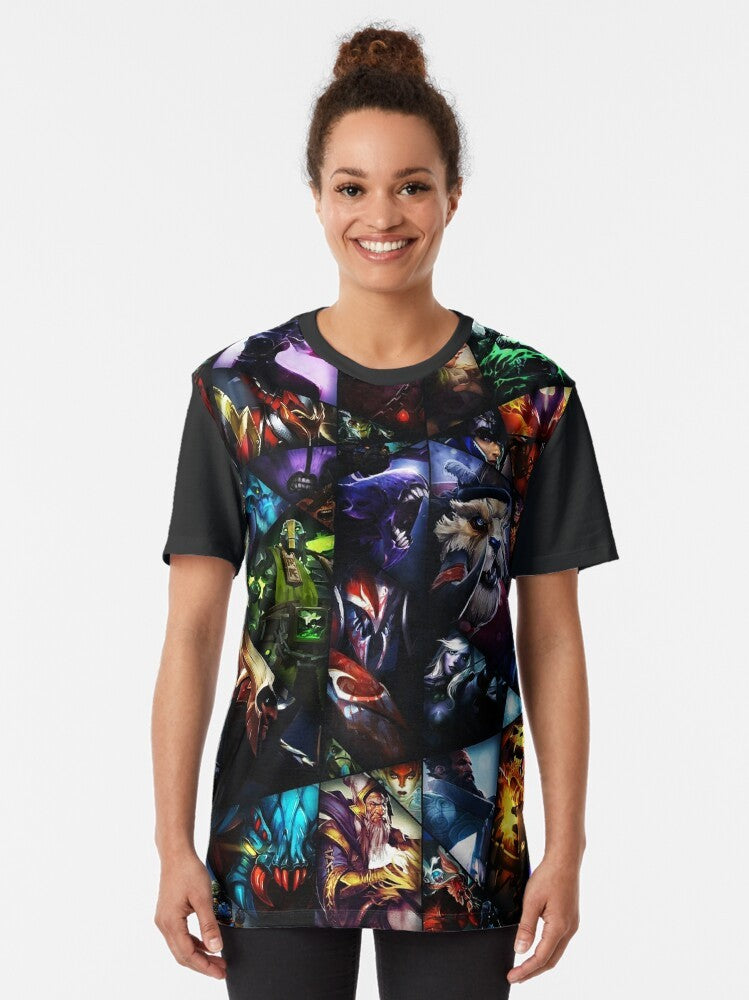 Dota 2 game graphic t-shirt with BOOOOOM design featuring Dota 2 heroes - Women