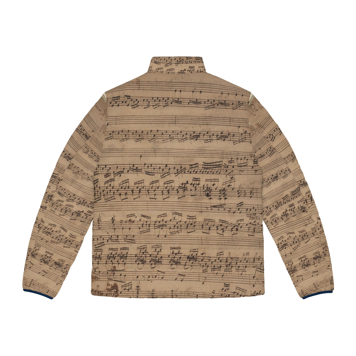 Puffer jacket featuring a musical score design with Bach's Baroque Praeludium notes - Back