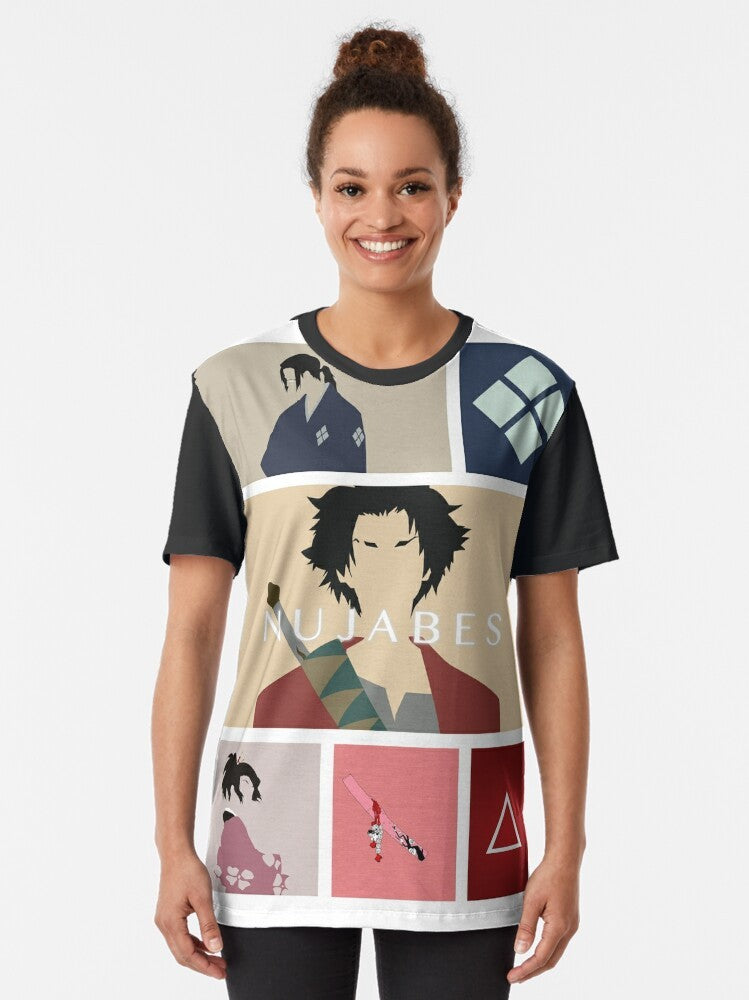 Samurai Champloo anime and manga inspired graphic t-shirt with characters Mugen, Jin, and Fuu - Women