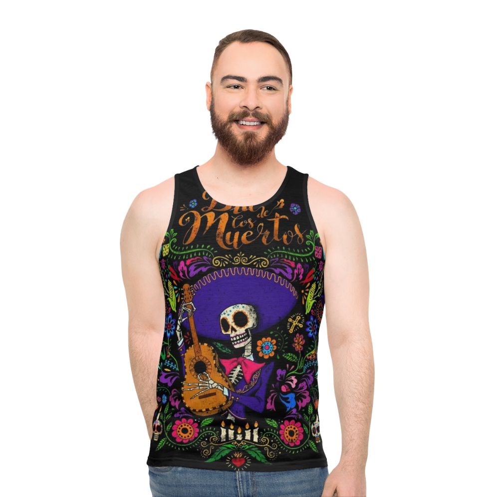 Dia de los muertos tank top with skeleton and sugar skull design - men