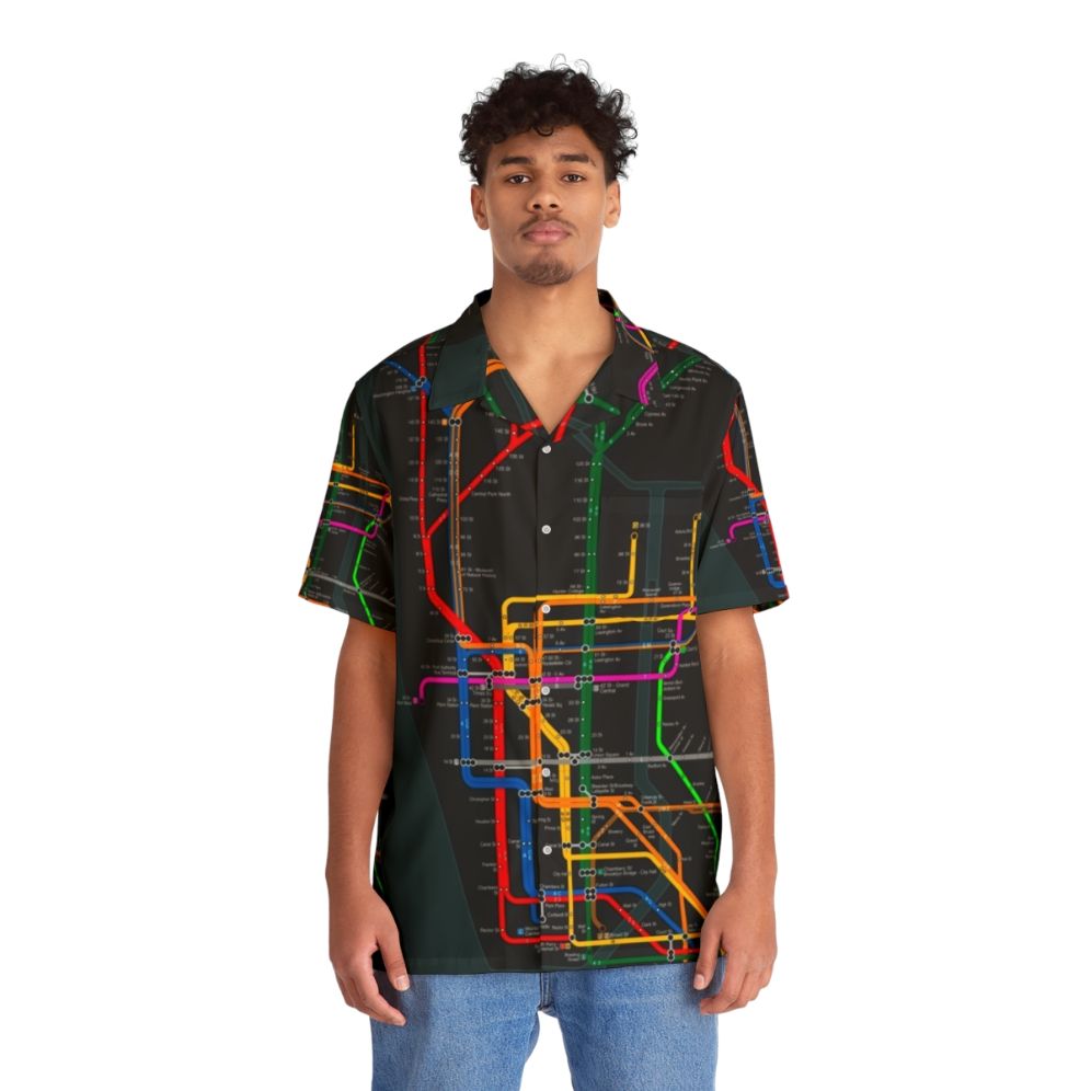 Colorful Hawaiian Shirt Featuring New York City Subway Map - People Front