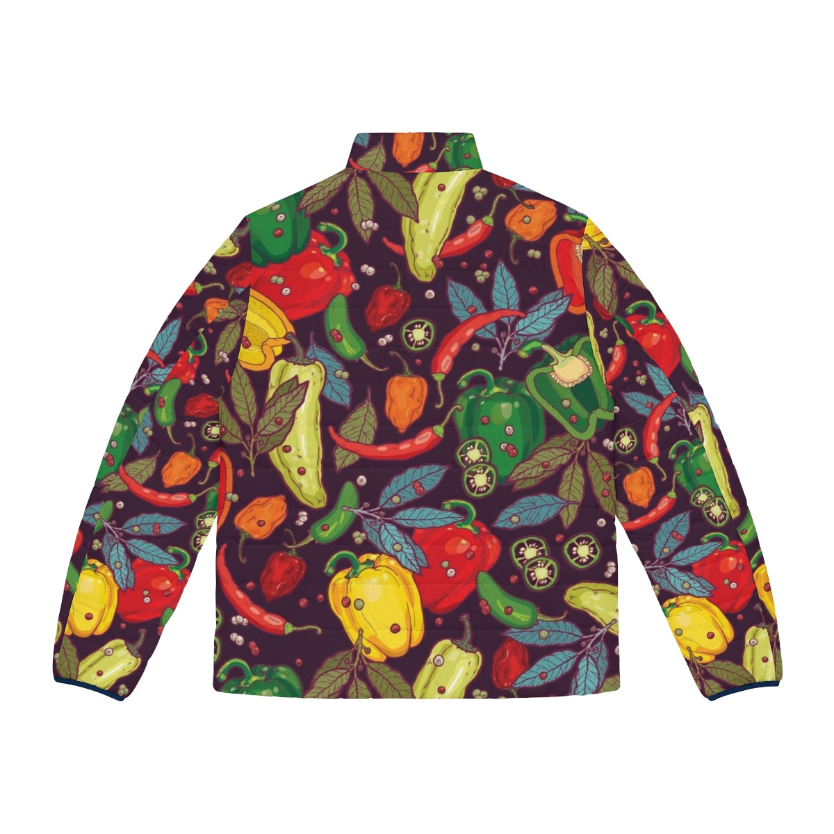 Spicy Hot Puffer Jacket with Vibrant Pepper Pattern - Back