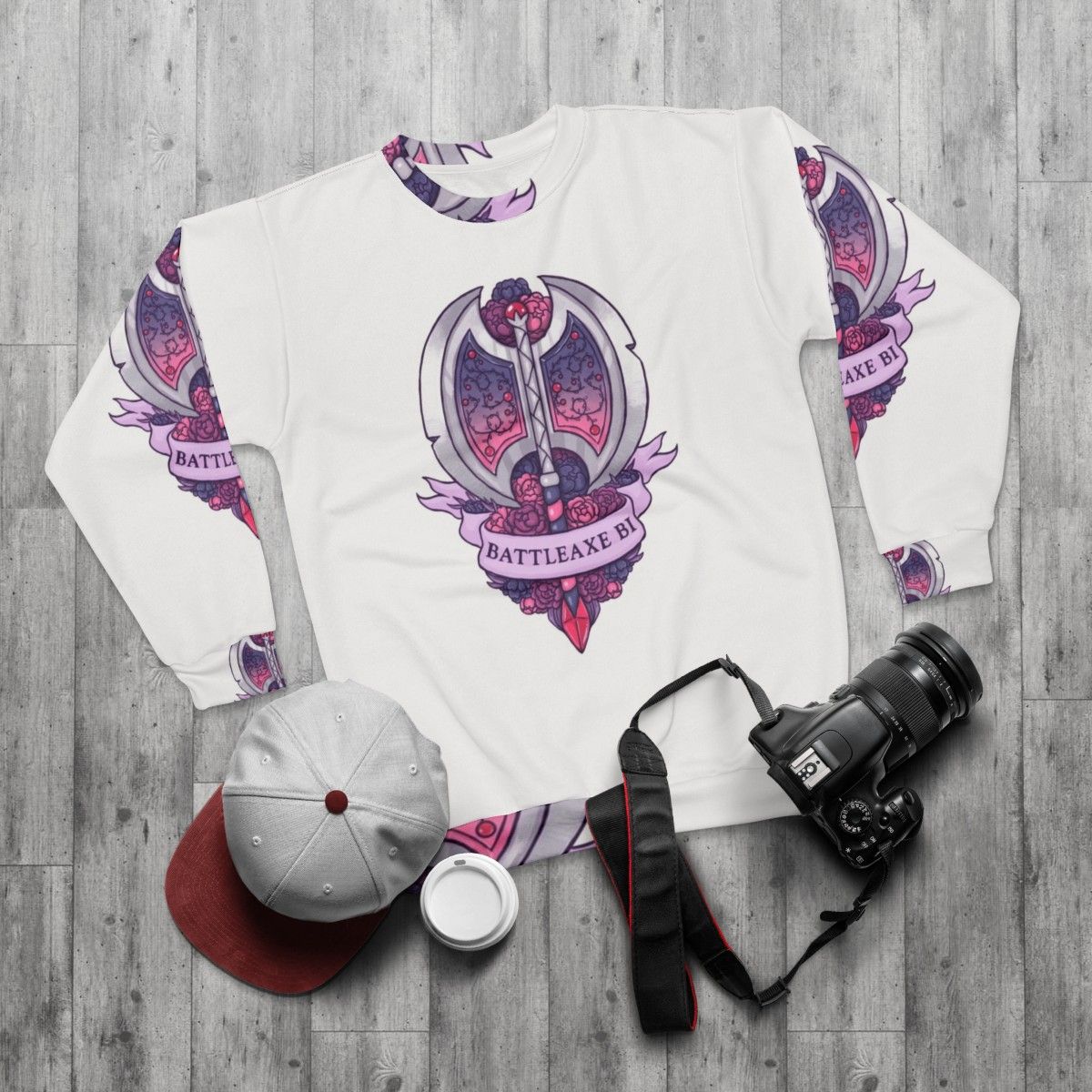 Bisexual Battleaxe Floral Sweatshirt - flat lay