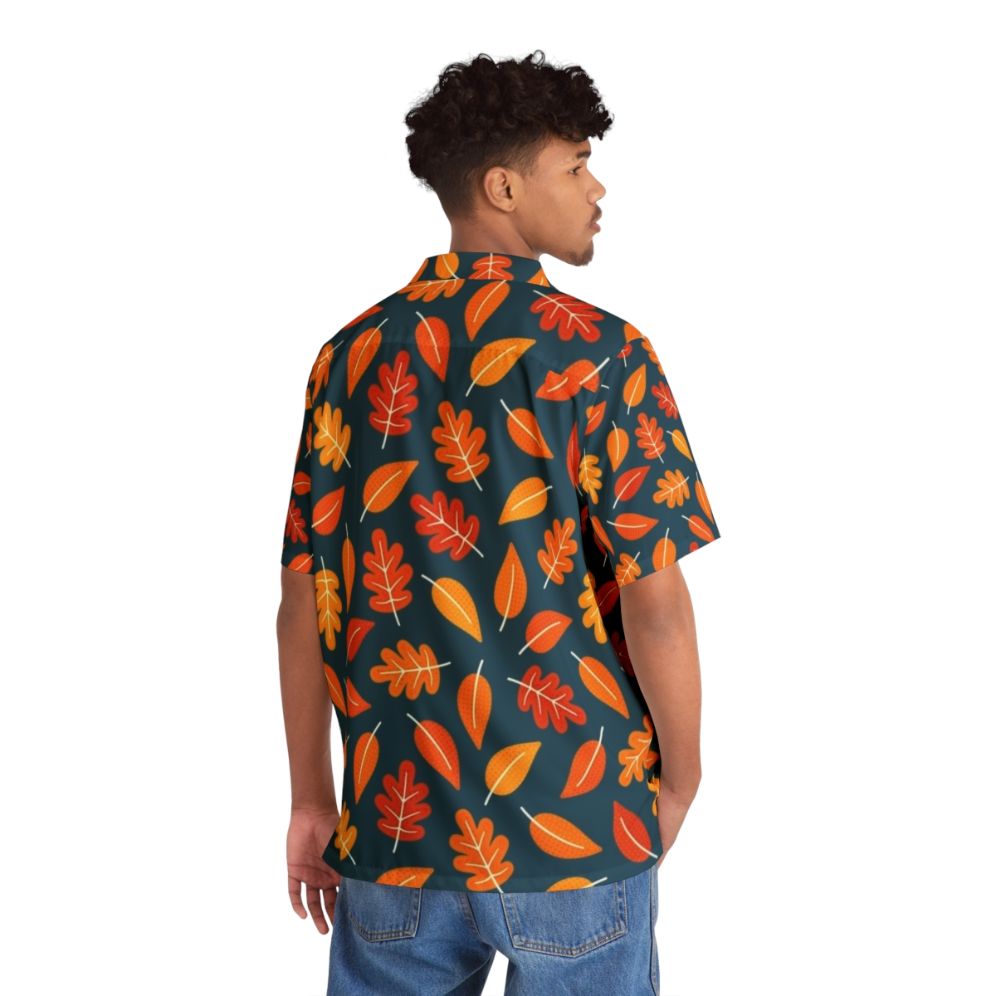 Retro autumn leaves Hawaiian shirt in indigo blue - People Back