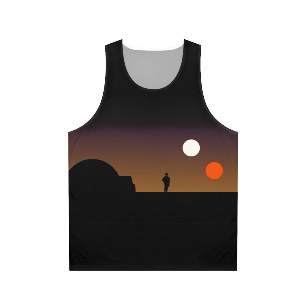 Galaxy-inspired unisex tank top with a sunset graphic design