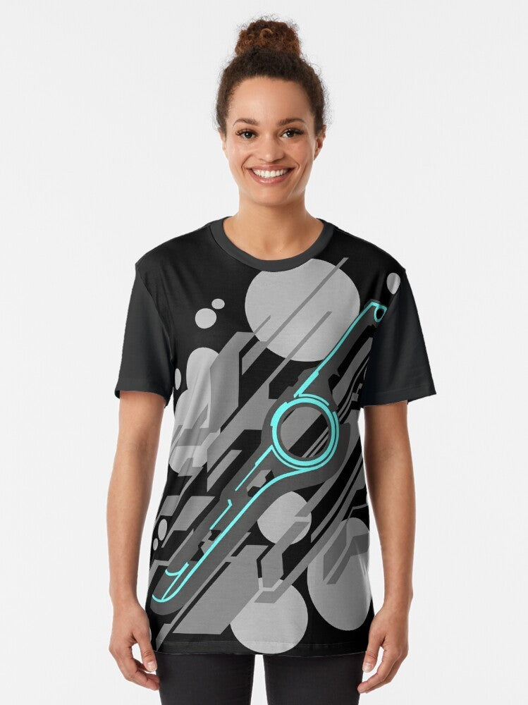 Monado Abstract (Grey) Graphic T-Shirt featuring the iconic Monado symbol from the Xenoblade Chronicles video game series - Women