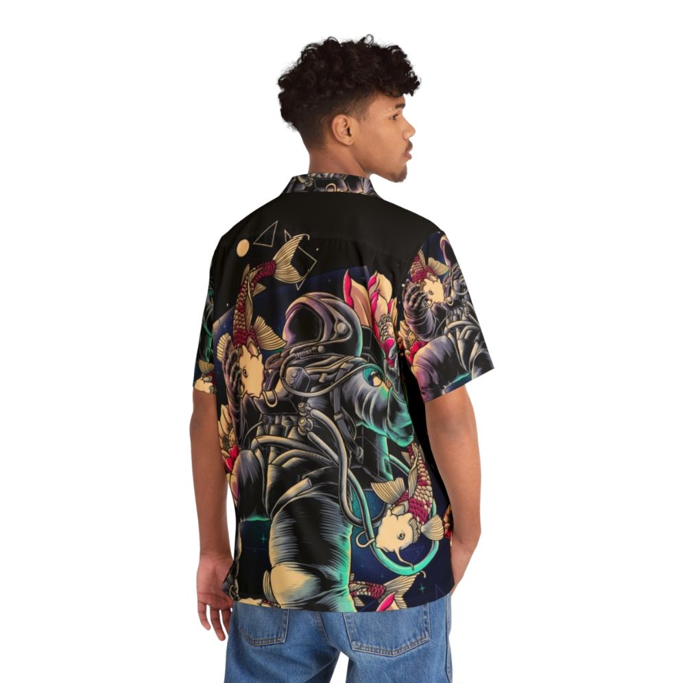 Deep space-themed Hawaiian shirt with astronaut, stars, and cosmic patterns - People Back