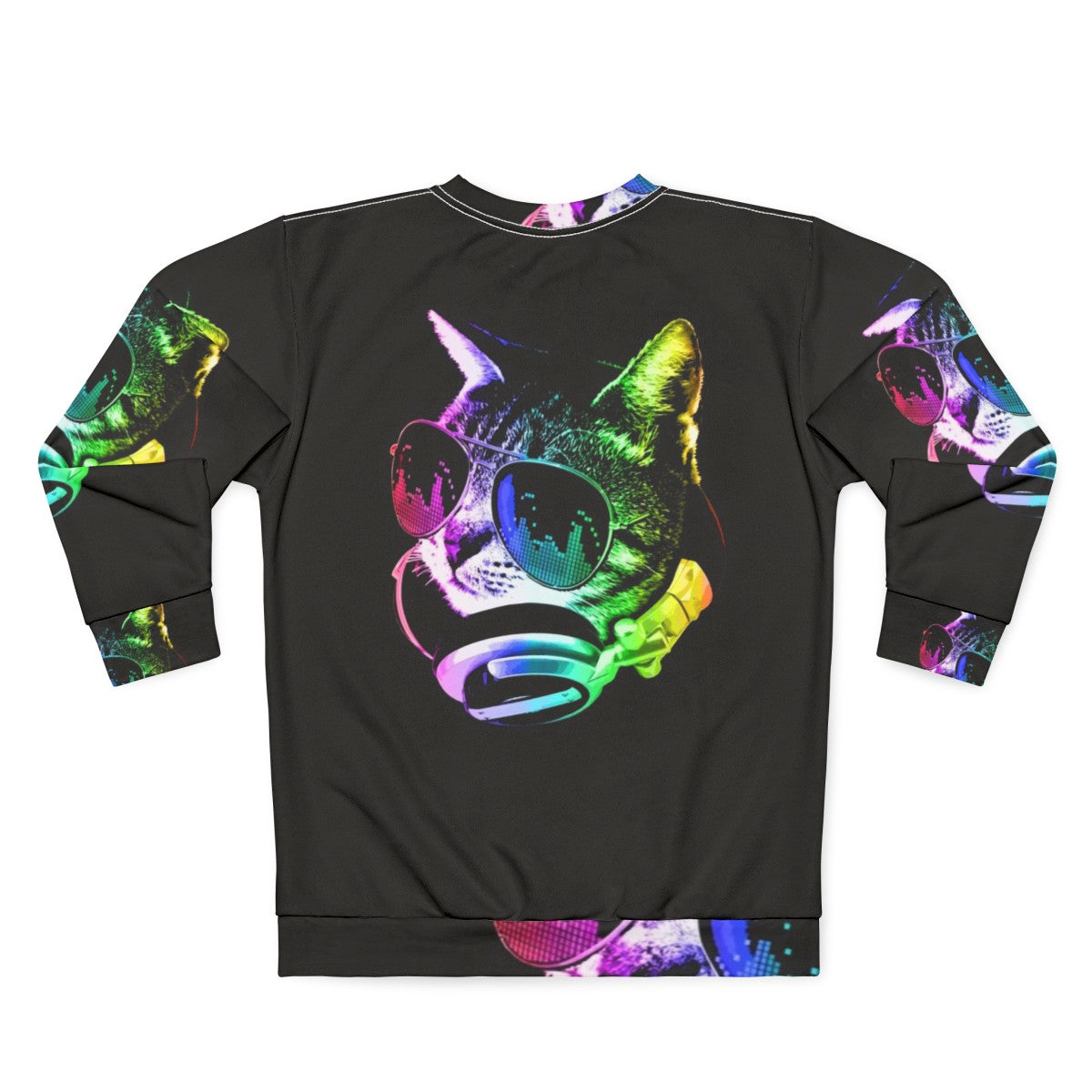 Colorful music cat sweatshirt with rainbow and headphones - Back