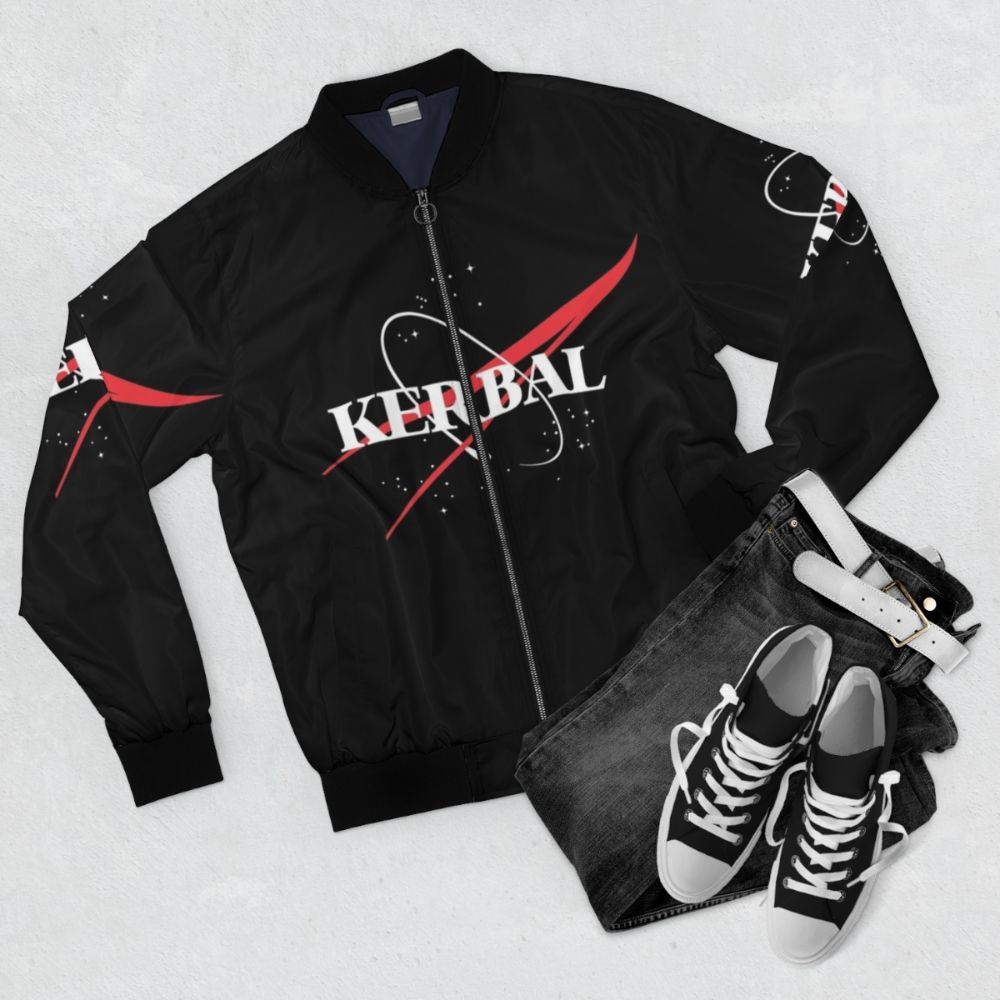 Kerbal Space Program NASA Bomber Jacket with Meatball Logo - Flat lay