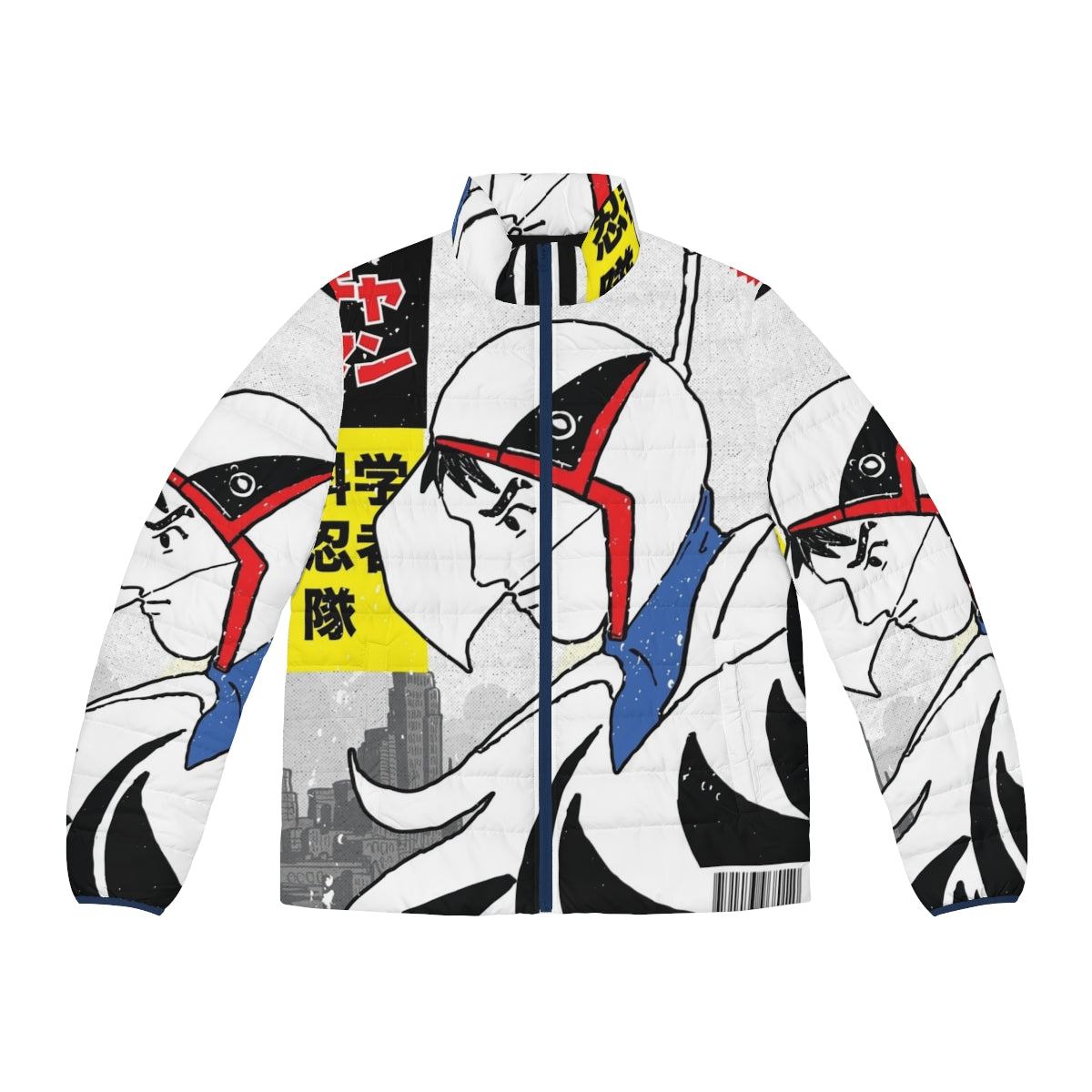 Gatchaman puffer jacket with science fiction and anime design