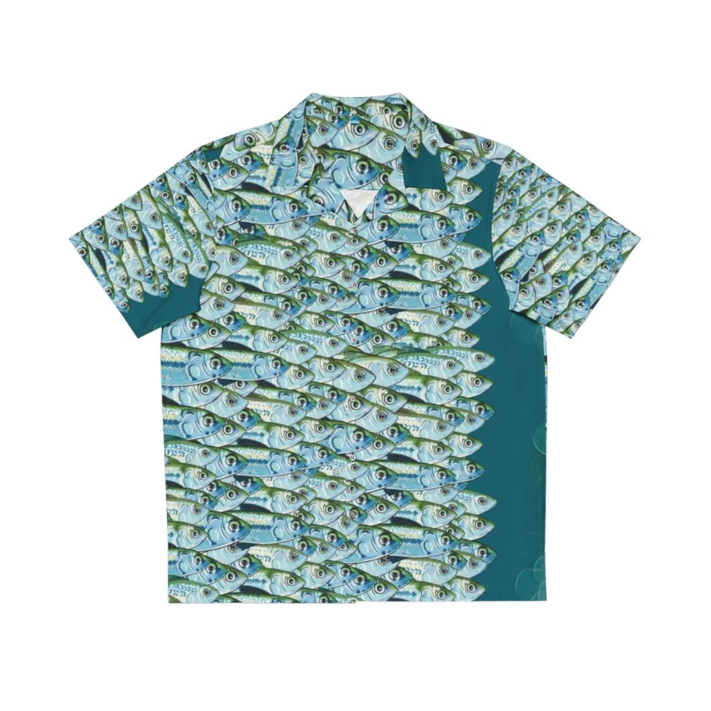 Bait Fish Green Backs Hawaiian Shirt with Fishing Themed Graphics