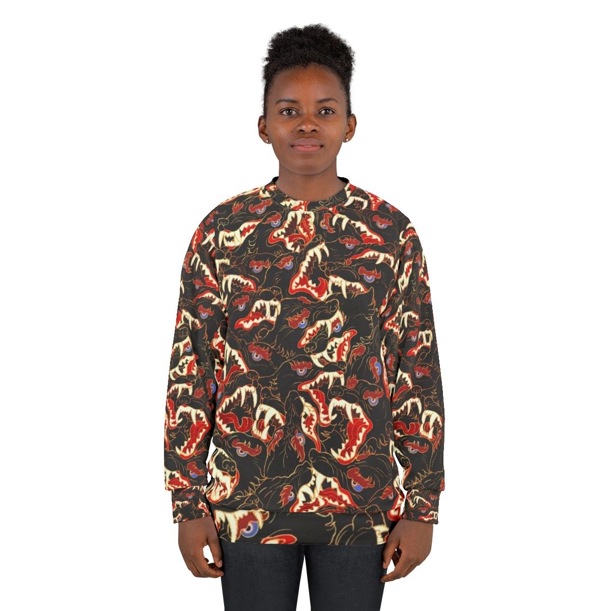 Ahamkara sweatshirt with wolves and tibetan canine design - women