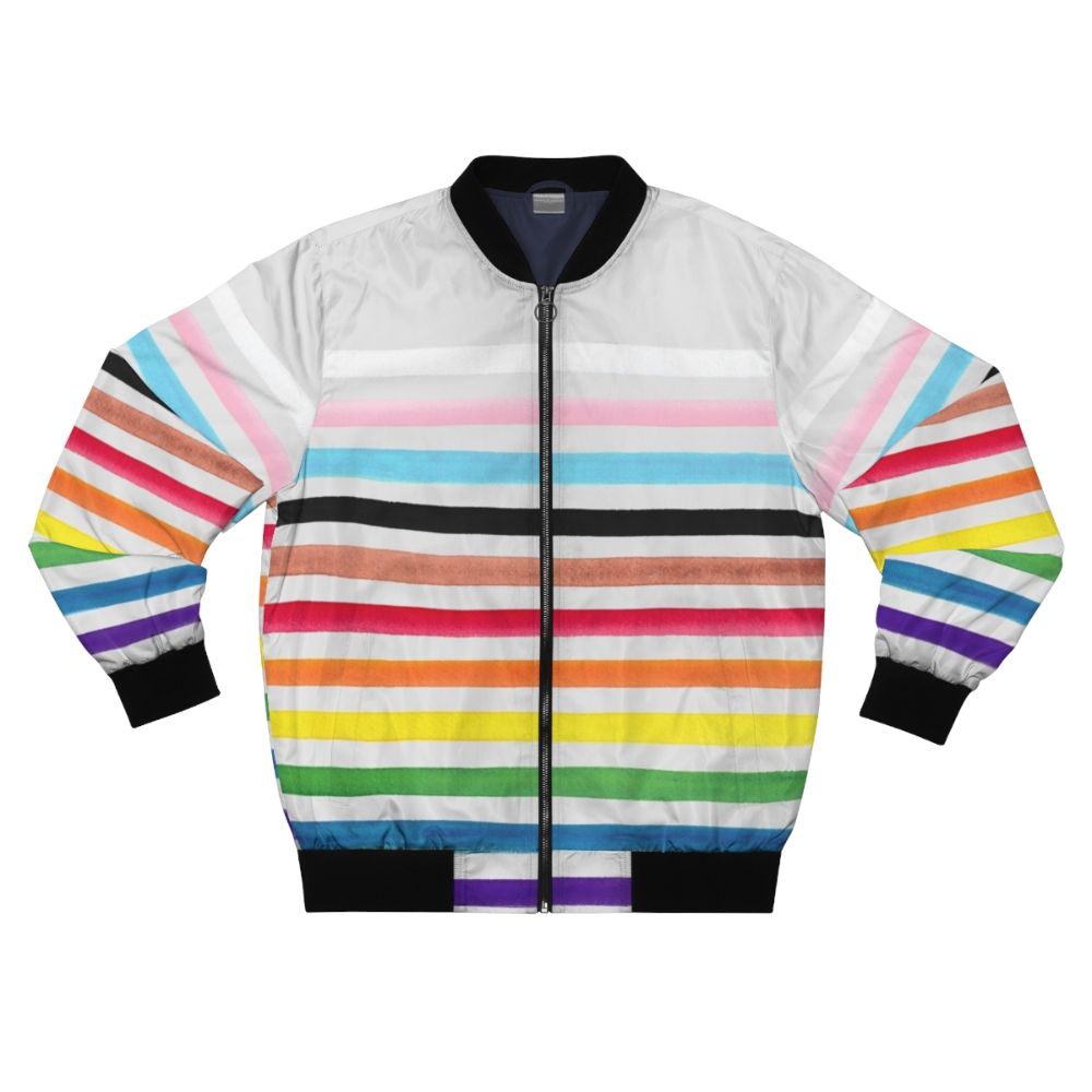 Progress Pride Stripes Bomber Jacket with LGBTQ and Transgender Flags