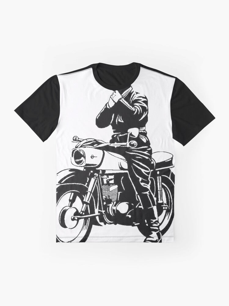 Vintage MZ ES150 motorbike graphic t-shirt for motorcycle enthusiasts - Flat lay