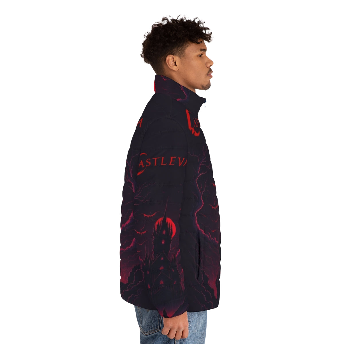 Castlevania Dark Puffer Jacket with Alucard, Trevor Belmont, and Dracula design - men side right