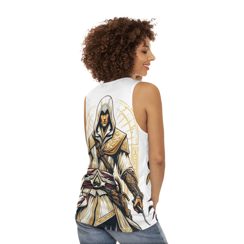 Assassin's Creed unisex tank top featuring a bright, action-packed design - women back