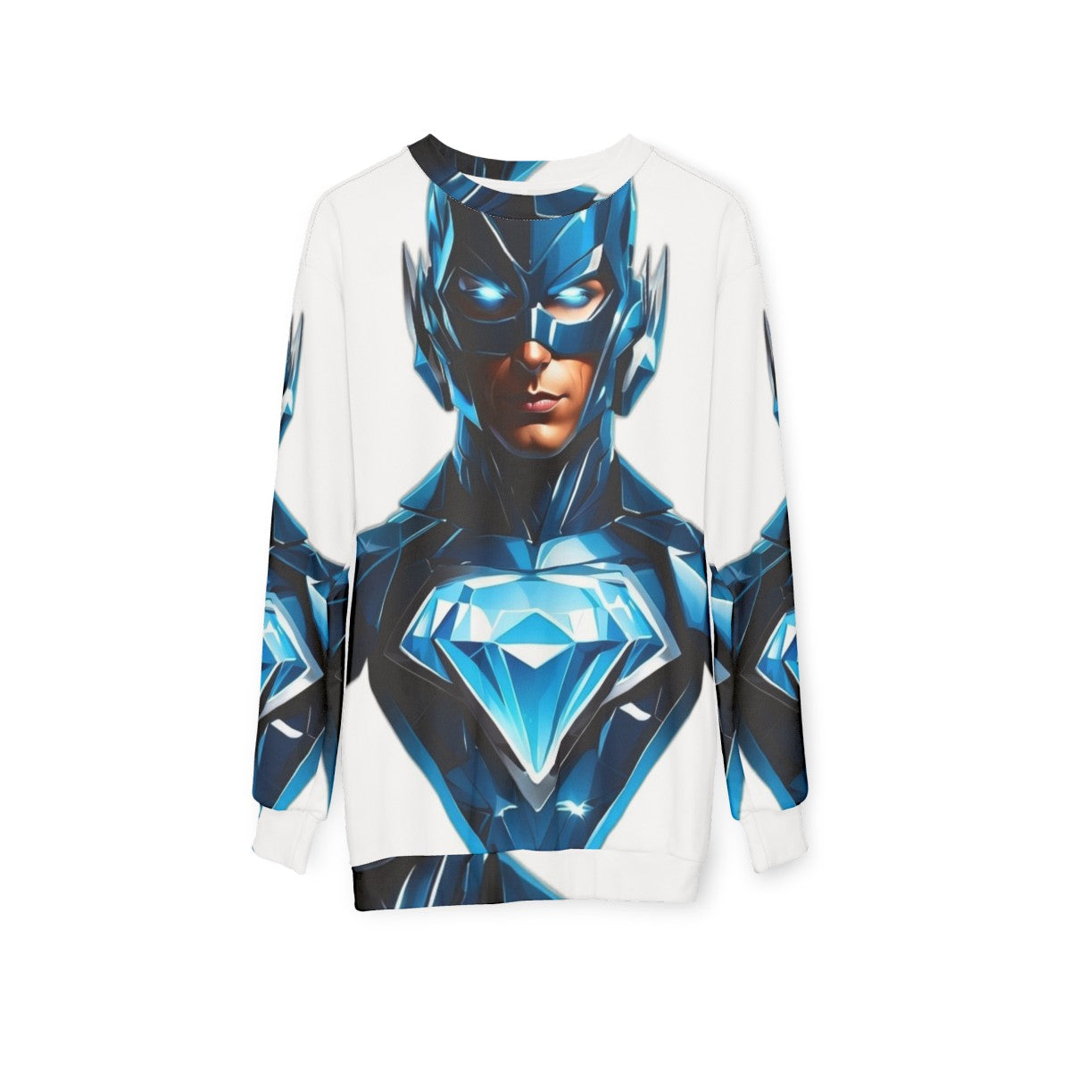 Superhero sweatshirt with glowing diamond design and bold blue color - hanging