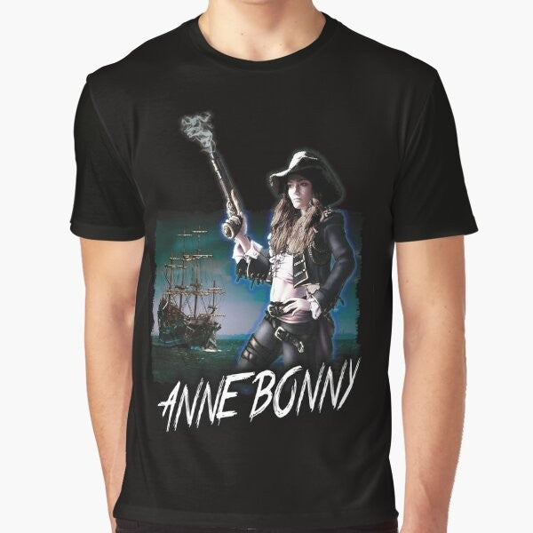 A graphic t-shirt featuring the powerful pirate queen Anne Bonny from the Black Sails TV series.