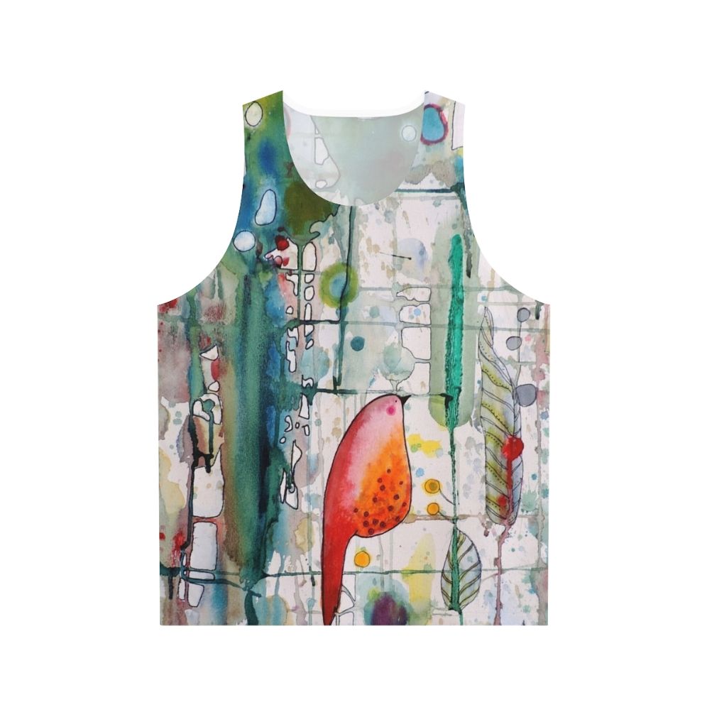 Watercolor and ink bird tank top