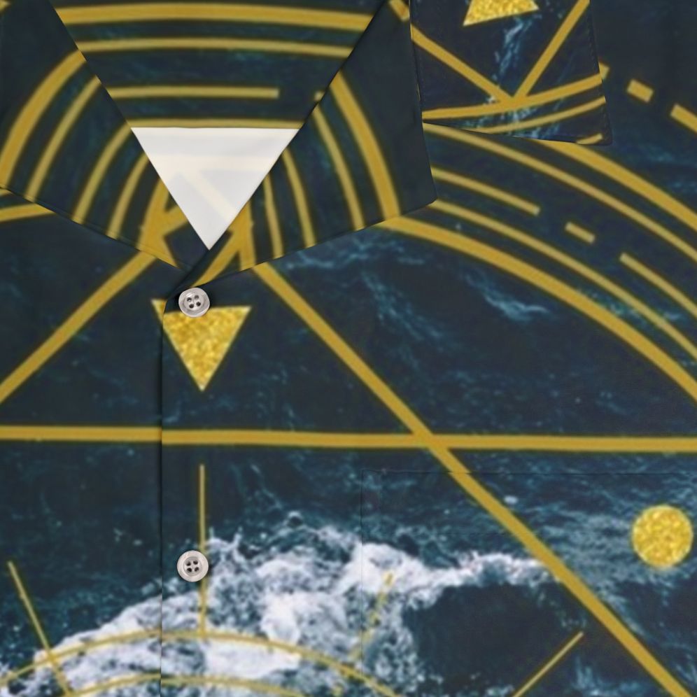 Geometric Triforce Hawaiian Shirt with Zelda-inspired Ocean Design - Detail