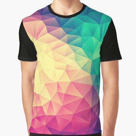 Colorful abstract polygon cubism low poly triangle design graphic t-shirt