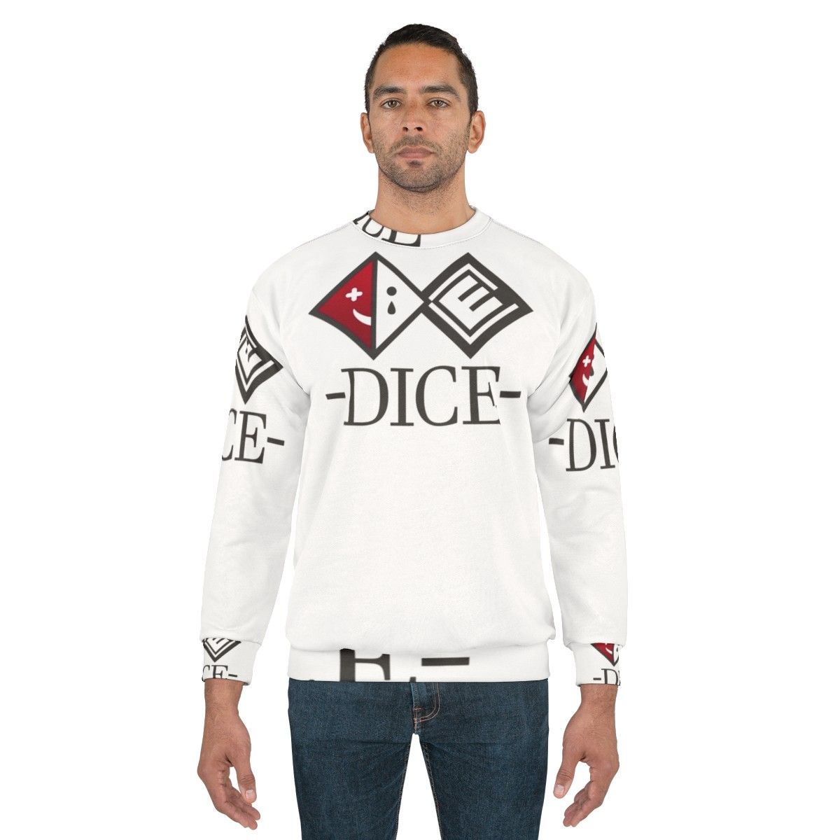 Dice logo sweatshirt featuring Kokichi Ouma from Danganronpa - men