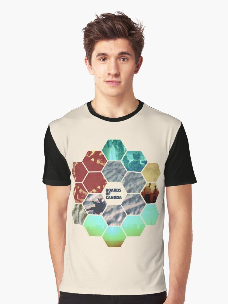 Boards of Canada Hexagon Sun Graphic T-Shirt with turquoise and green design - Men