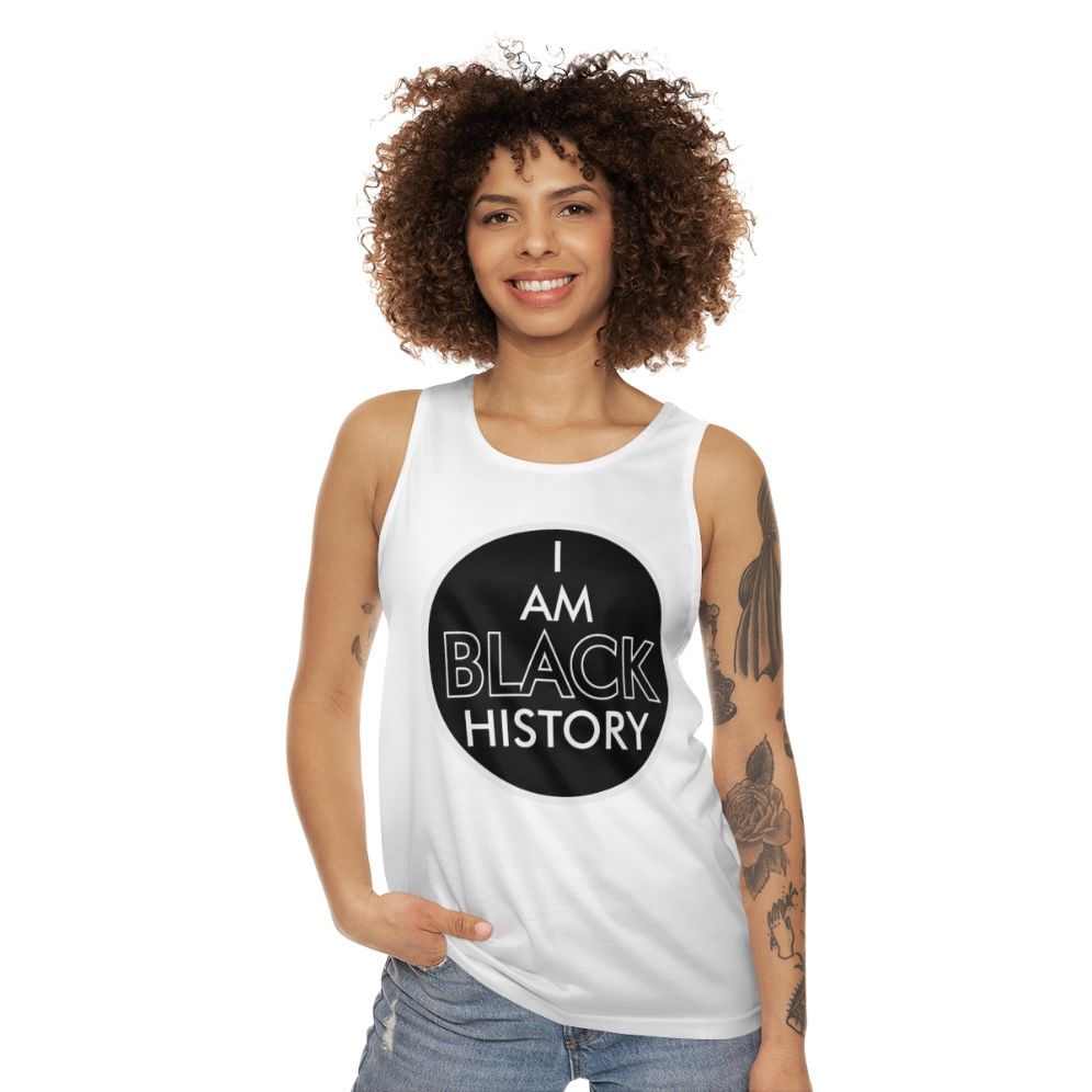 Retro unisex black history tank top with vintage Pan Am Airways logo - women