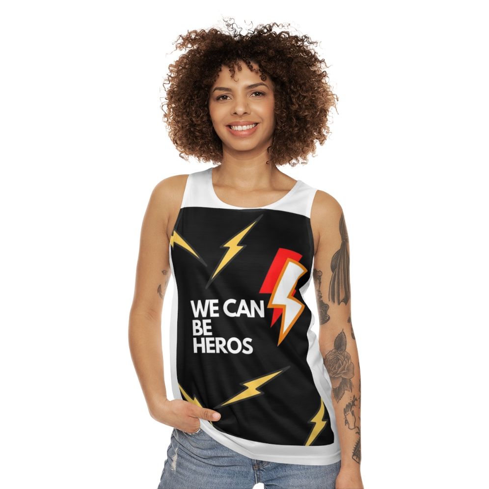 "We Can Be Heros Unisex Black Lightning Tank Top" - women