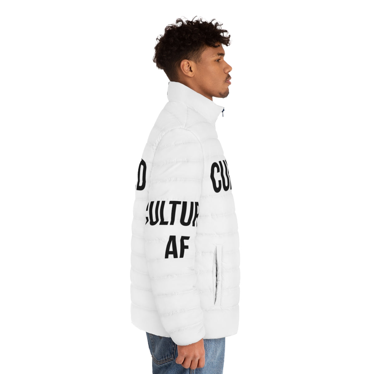 Cultured AF puffer jacket, a stylish and ironic clothing piece - men side right