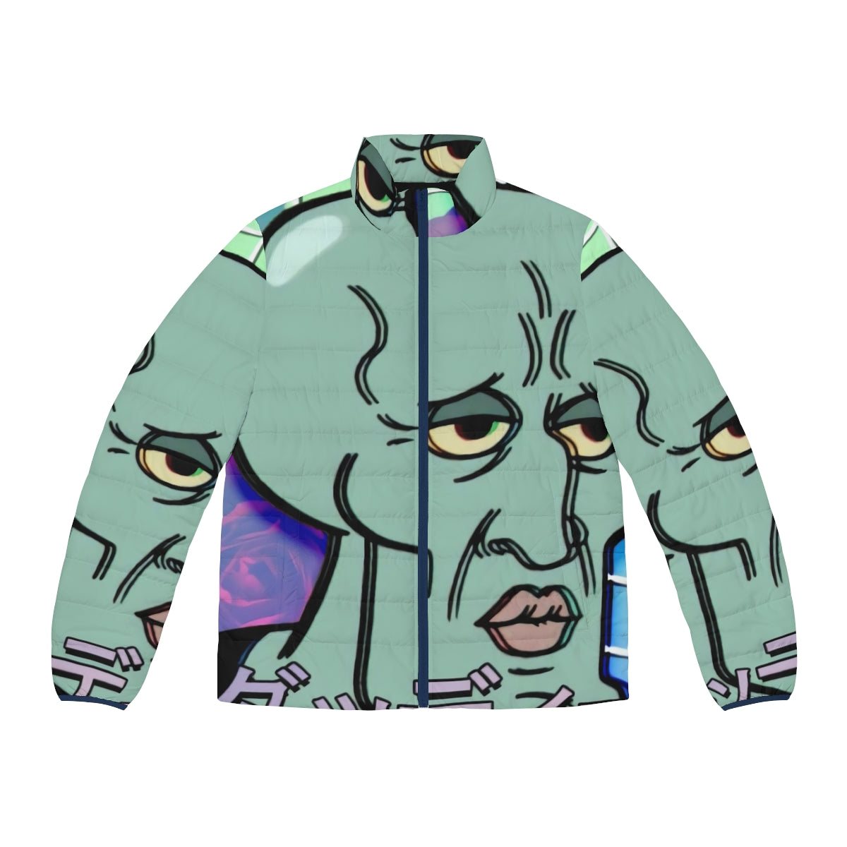 Handsome Squidward Vaporwave Aesthetic Puffer Jacket - Spongebob Squarepants inspired fashion