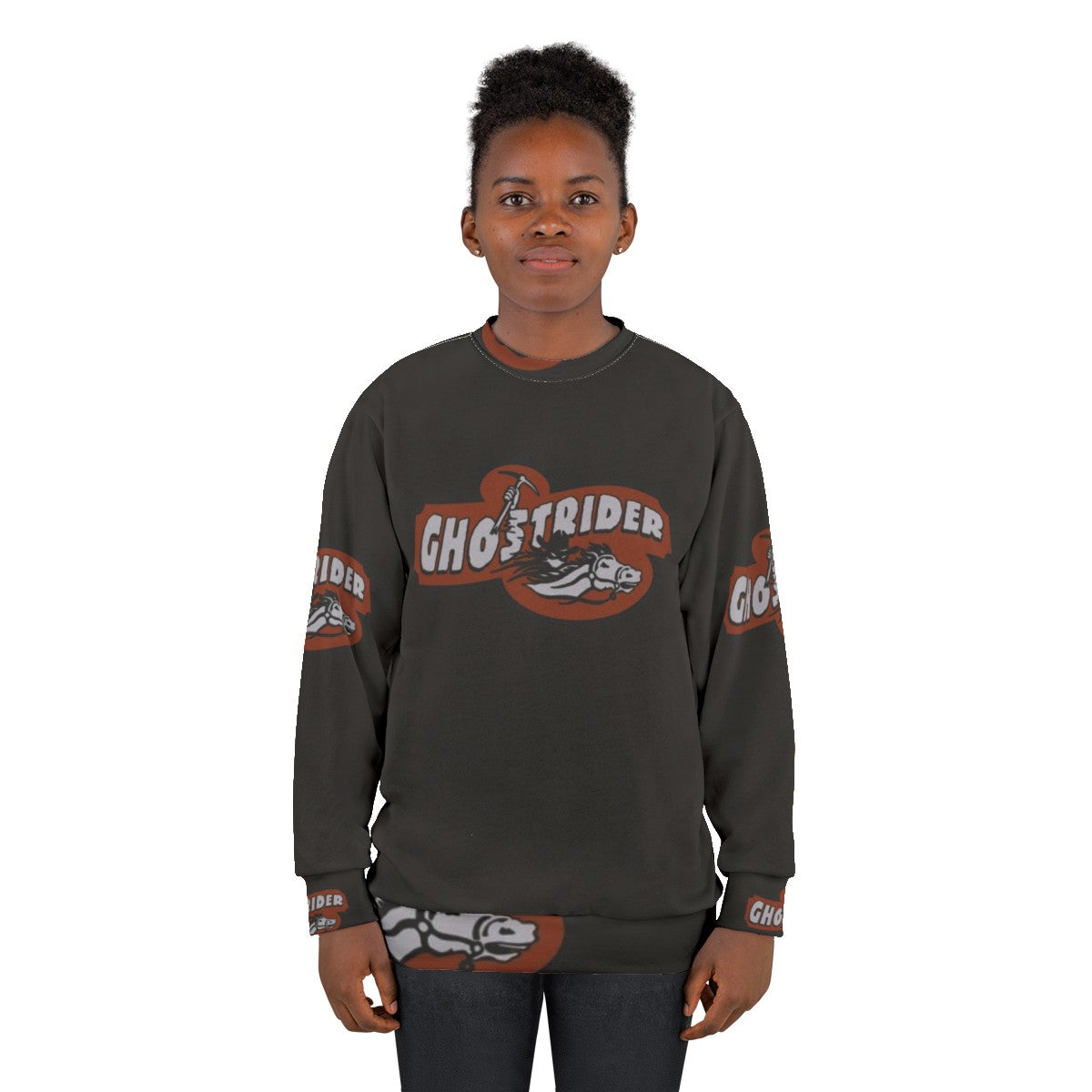 Ghostrider Sweatshirt featuring the iconic Ghostrider roller coaster at Knotts Berry Farm amusement park - women