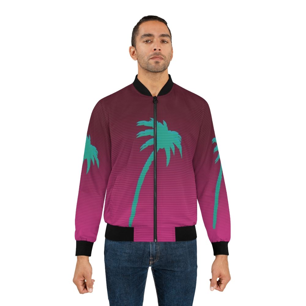 Hotline Miami Palmtree Bomber Jacket with a retro vaporwave design - Lifestyle