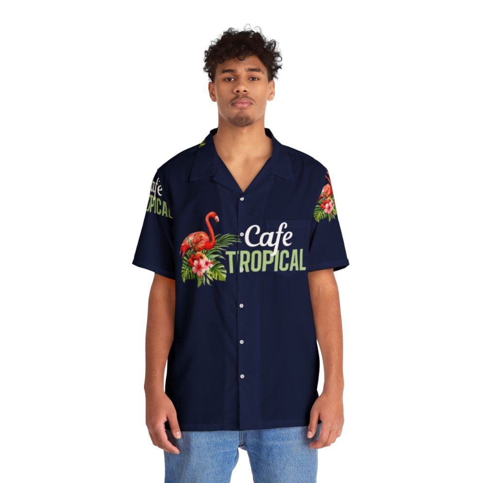 Schitt's Creek Cafe Tropical Hawaiian Shirt featuring tropical flowers and flamingos - People Front