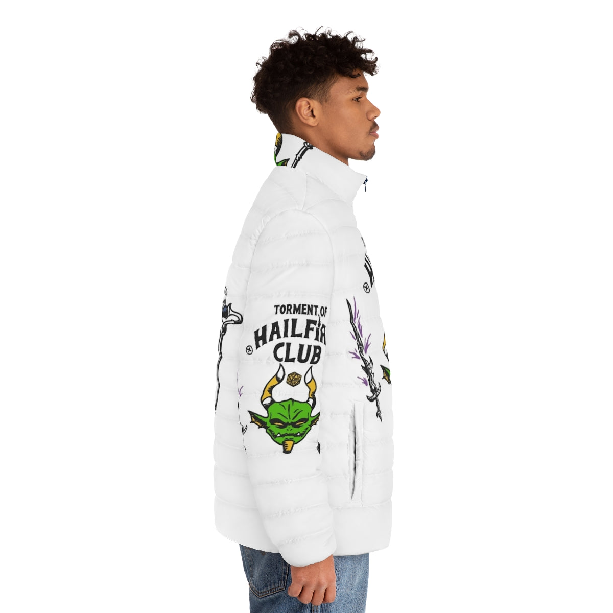 Grixis-themed puffer jacket with dragons and minions - men side right