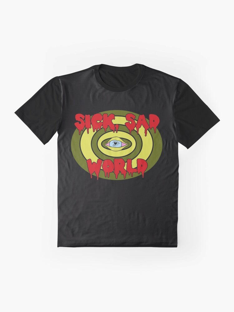 "Sick Sad World" 90s grunge graphic t-shirt with eye and slime design - Flat lay