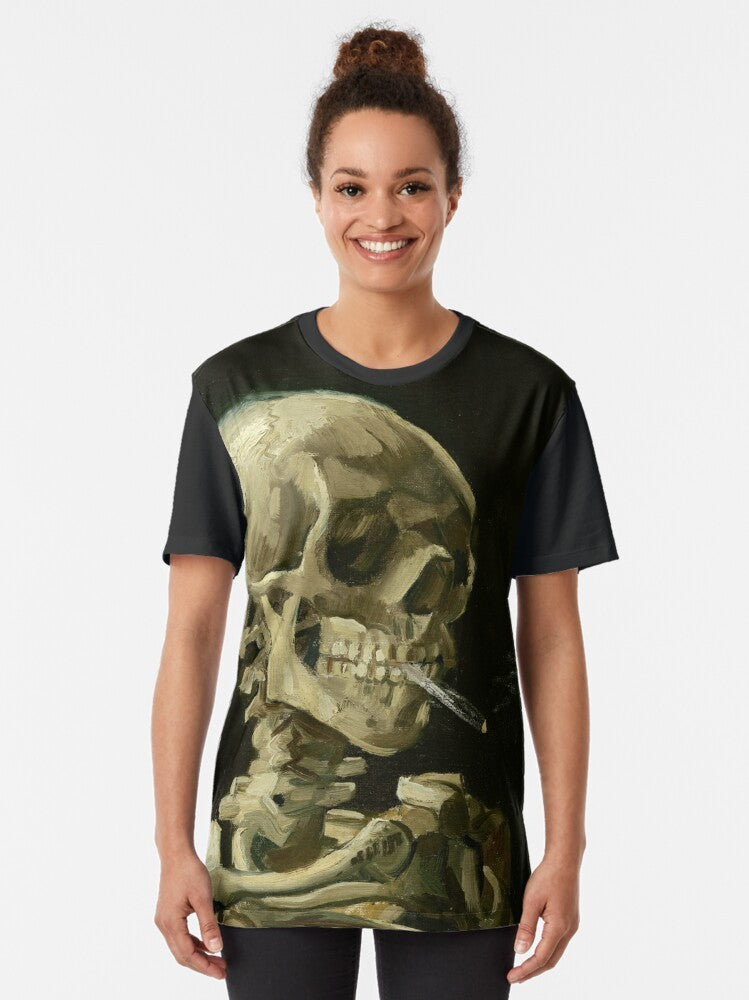 Vincent Van Gogh Head of a Skeleton with a Burning Cigarette Famous Painting Graphic T-Shirt - Women